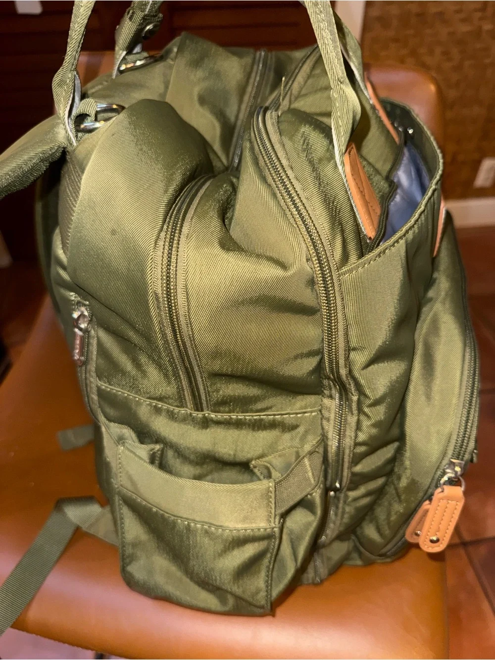 Ruwalino Olive Green Kids Backpack with Tan Accents